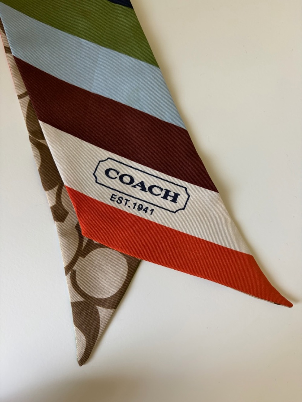 Coach Striped Legacy Silk Twilly Scarf - Picture 2 of 10